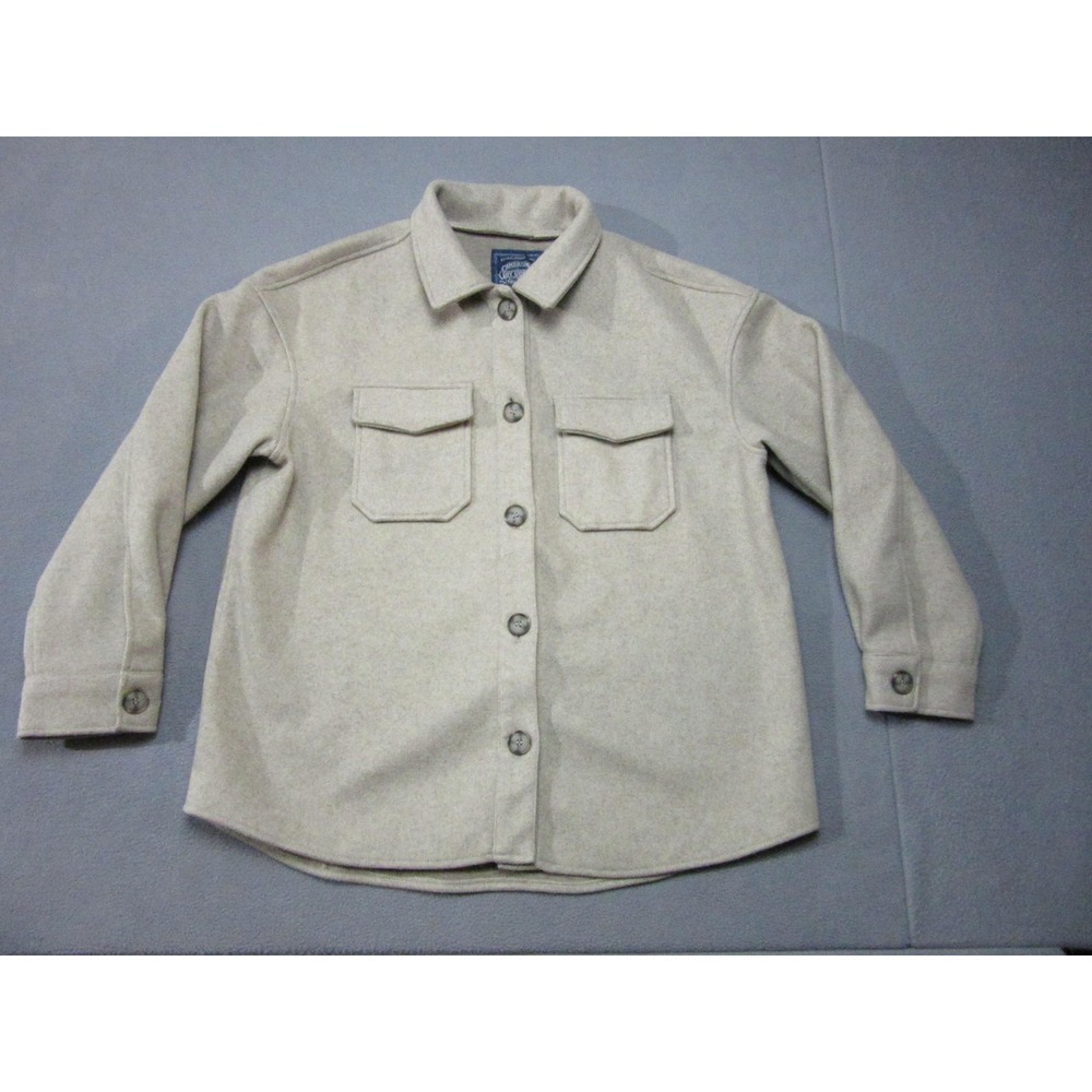 Cambridge Dry Goods Shirt Mens Large Beige Fleece Shacket Outdoor Button Up